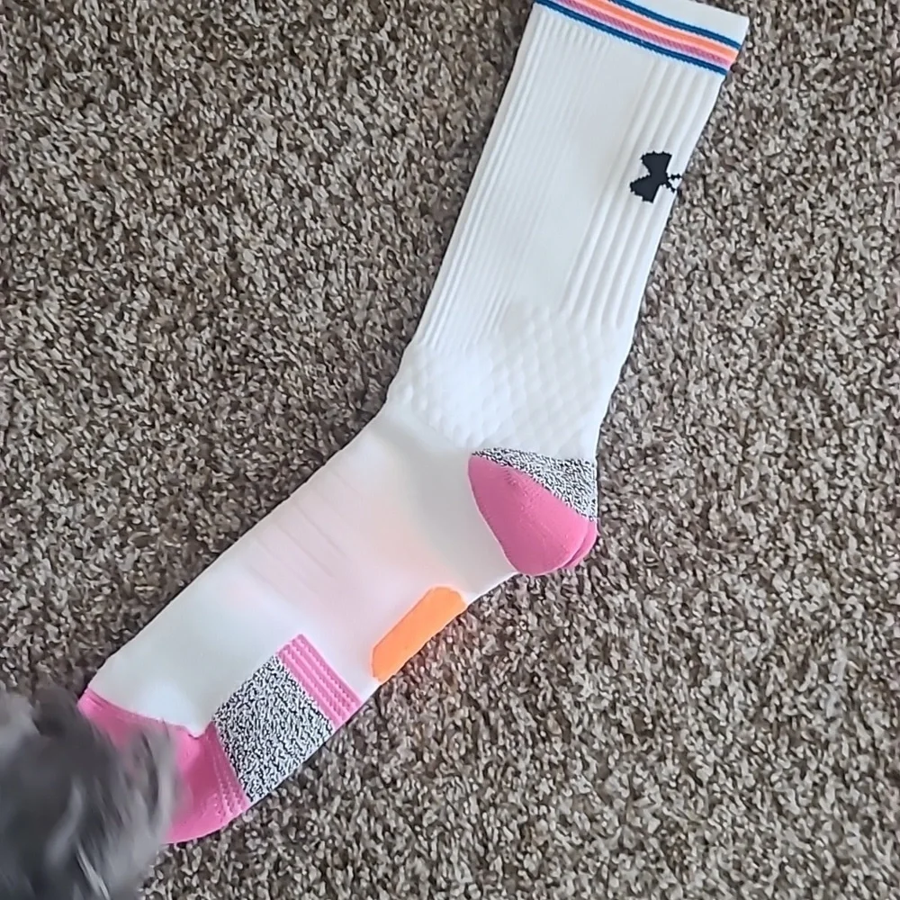 Under Armour White Socks with Pink and Blue Accents